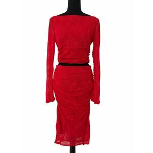AFRM Women Risky Red 2 Piece Noam Lace Top & Riley Lace Skirt Size L - NWT